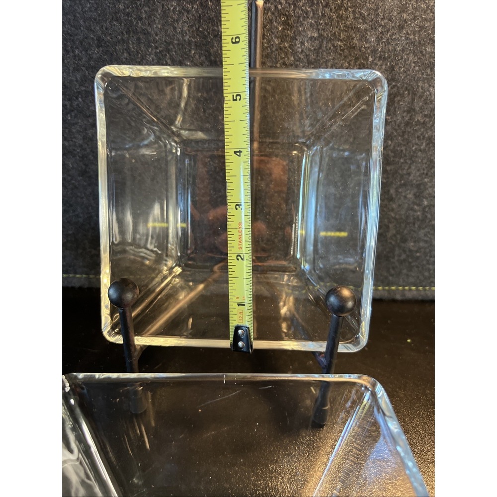 Pair Clear Glass Square Bowl Candy Dish Dessert Trinket Holder - Picture 5 of 7